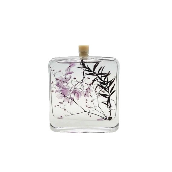100 ml Διαφανής γυάλινη φιάλη επίπεδης τετράγωνης μορφής με μικρό στόμιο για οινοπνευματώδη, αρωματοθεραπεία, επαναγέμισμα αρωμάτων, καφέ και ποτά, κενή διακοσμητική φιάλη