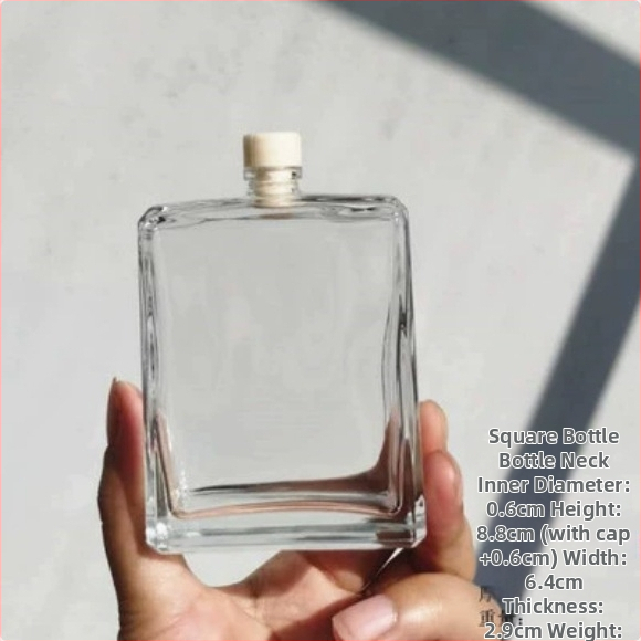 100 ml priehľadná plochá štvorcová sklenená fľaša s malým hrdlom na liehoviny, aromaterapiu, náplne do parfumov, kávu a nápoje, prázdna dekoratívna fľaša