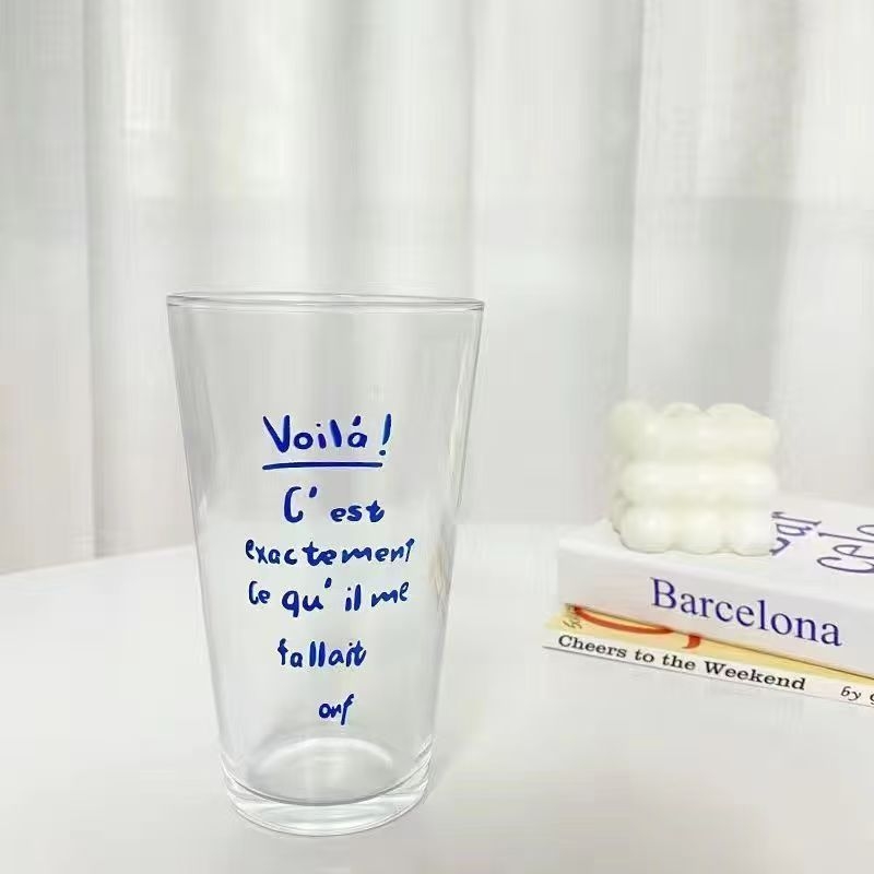 Pahar de sticlă personalizat, cu capac și pai, în stil Instagram cu litere, pentru cafea și băuturi reci, transparent