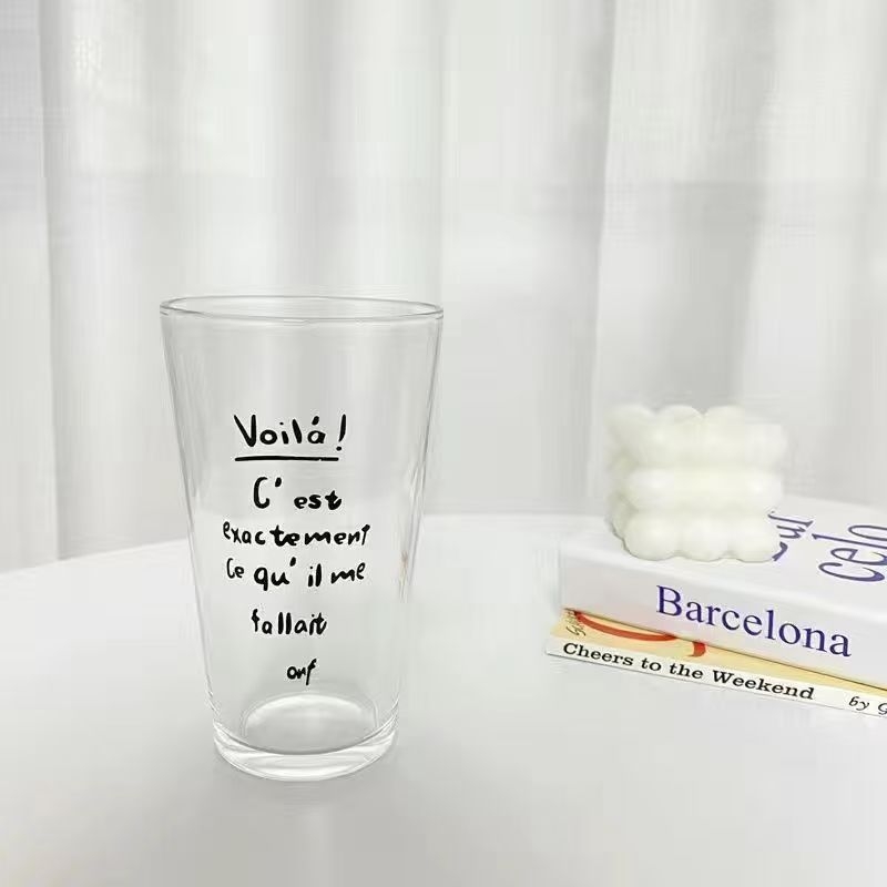 Pahar de sticlă personalizat, cu capac și pai, în stil Instagram cu litere, pentru cafea și băuturi reci, transparent