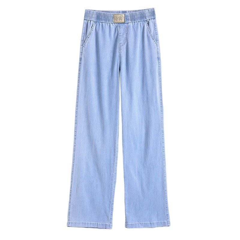 Γυναικείοι τζιν από Tencel denim για καλοκαίρι – ελαφριά, κορεατικό στυλ, ψηλή μέση, ίσια γραμμή, ύφασμα ice silk, υψηλή ελαστικότητα, casual παντελόνια