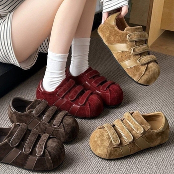 Γυναικείες nubuk πλατφόρμες με Velcro, στρογγυλό μπροστινό μέρος, μεσαίο ύψος τακουνιού 3–5 cm, παχιά σόλα, αναπνεόμενες