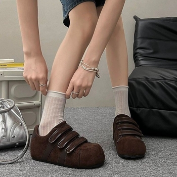 Γυναικείες nubuk πλατφόρμες με Velcro, στρογγυλό μπροστινό μέρος, μεσαίο ύψος τακουνιού 3–5 cm, παχιά σόλα, αναπνεόμενες