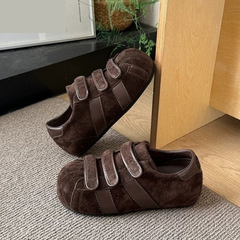 Γυναικείες nubuk πλατφόρμες με Velcro, στρογγυλό μπροστινό μέρος, μεσαίο ύψος τακουνιού 3–5 cm, παχιά σόλα, αναπνεόμενες