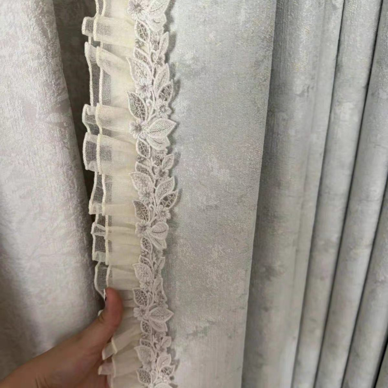 Traka čipke za zavjese s motivom lišća i cvijeta, dvostruko plisirana čipka, DIY dodatak, poliester