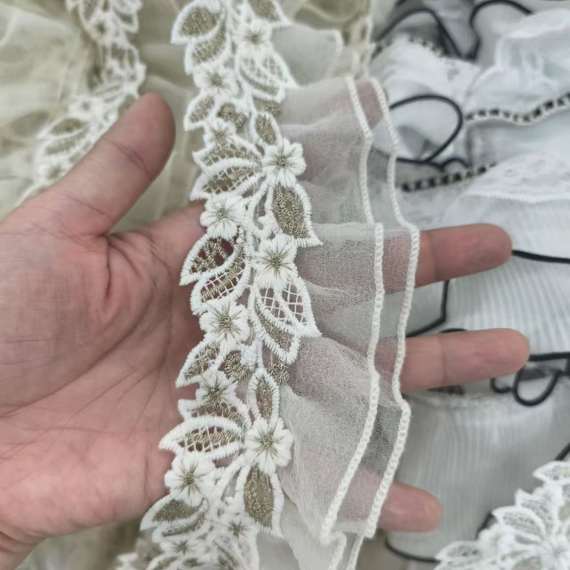 Traka čipke za zavjese s motivom lišća i cvijeta, dvostruko plisirana čipka, DIY dodatak, poliester