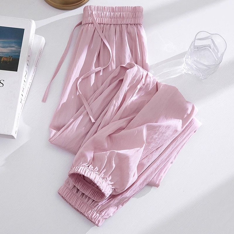 Γυναικείοι παντελόνες παραλίας από Ice Silk με προστασία από τον ήλιο, στυλ Κορεατικό και Ιαπωνικό, ελαφριές καλοκαιρινές παντελόνες jogger τύπου lantern-harem, με υψηλή μέση, casual παντελόνια