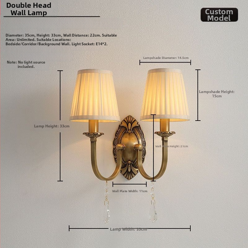 Americká celomedená nástenná lampa s látkovým tienidlom do spálne, pri posteli, v obývačke a na stenu k televízoru
