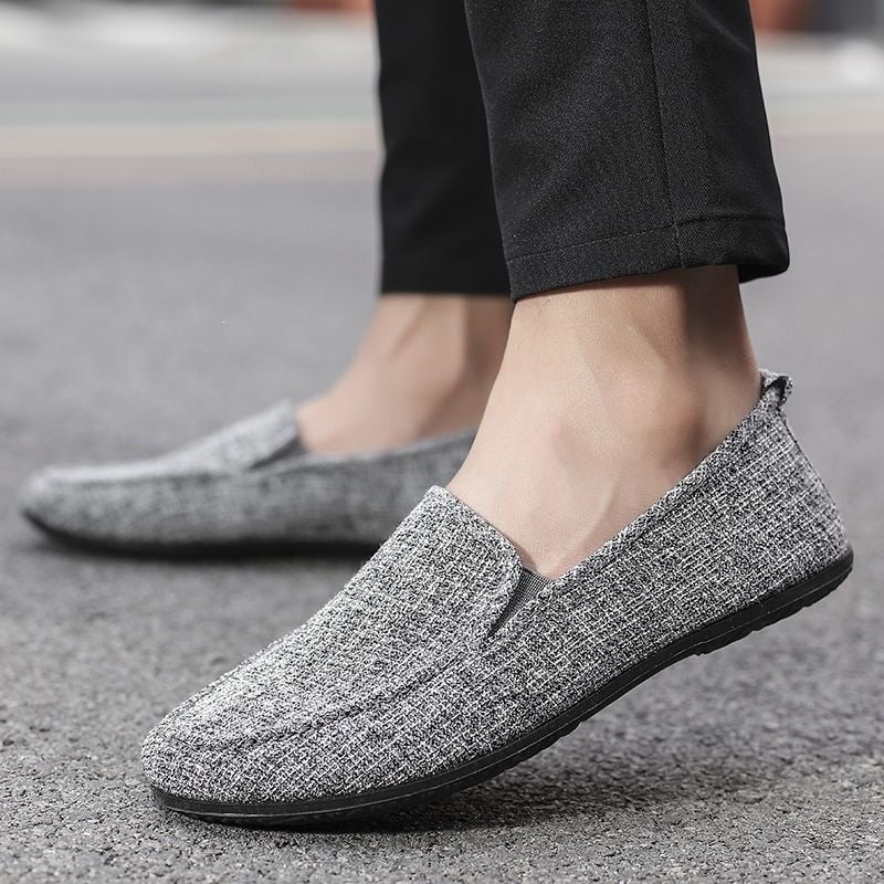 Férfi vászon slip-on cipő, légáteresztő, puha talp, mindennapi vezetéshez