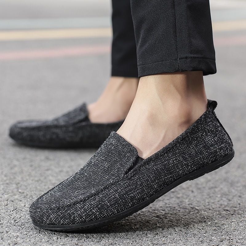 Férfi vászon slip-on cipő, légáteresztő, puha talp, mindennapi vezetéshez