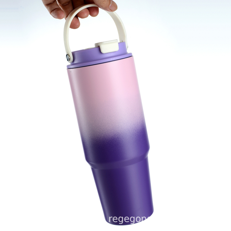 30oz Κούπα με λαβή σε απόχρωση gradient, φορητή θερμομονωμένη ποτήρι αυτοκινήτου, με μεγάλη χωρητικότητα