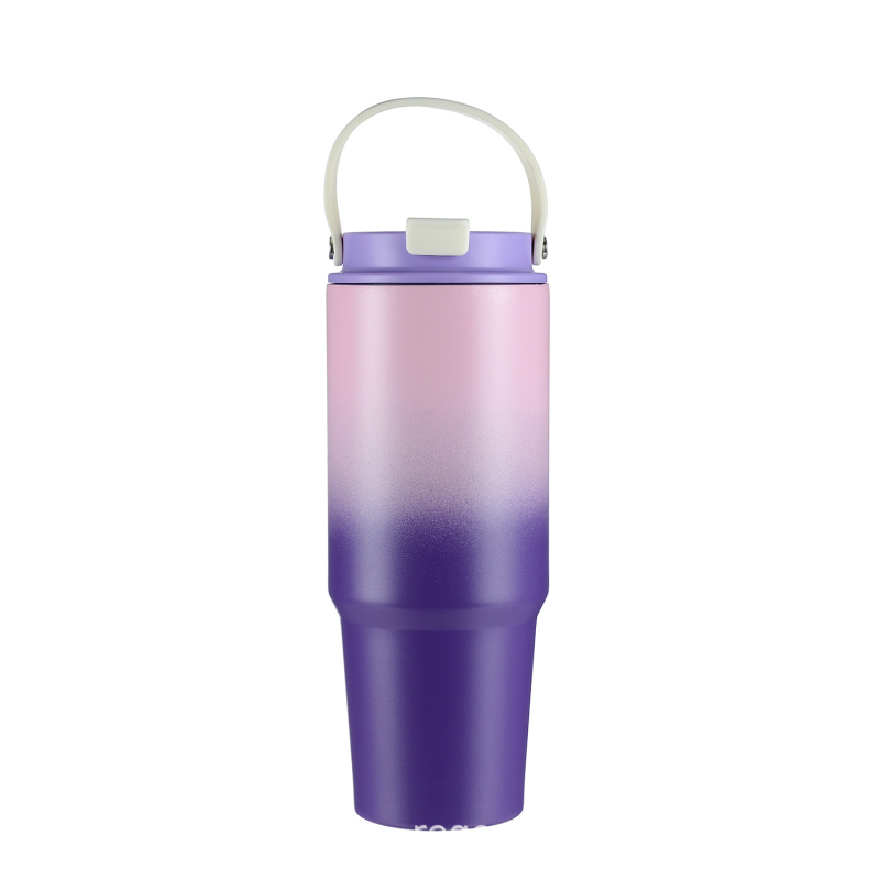 30oz Κούπα με λαβή σε απόχρωση gradient, φορητή θερμομονωμένη ποτήρι αυτοκινήτου, με μεγάλη χωρητικότητα