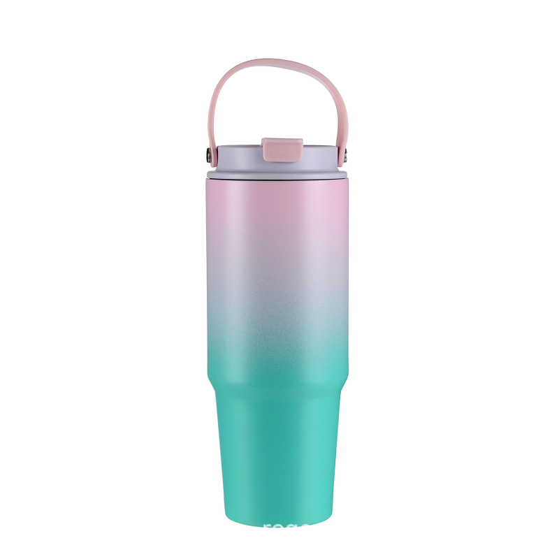 30oz Κούπα με λαβή σε απόχρωση gradient, φορητή θερμομονωμένη ποτήρι αυτοκινήτου, με μεγάλη χωρητικότητα