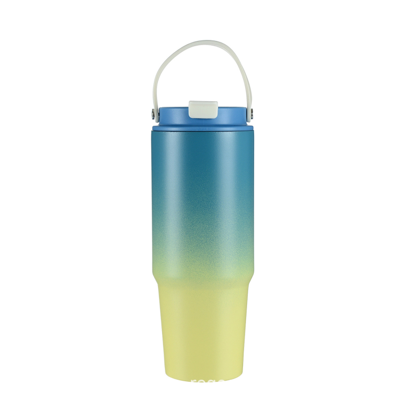 30oz Κούπα με λαβή σε απόχρωση gradient, φορητή θερμομονωμένη ποτήρι αυτοκινήτου, με μεγάλη χωρητικότητα