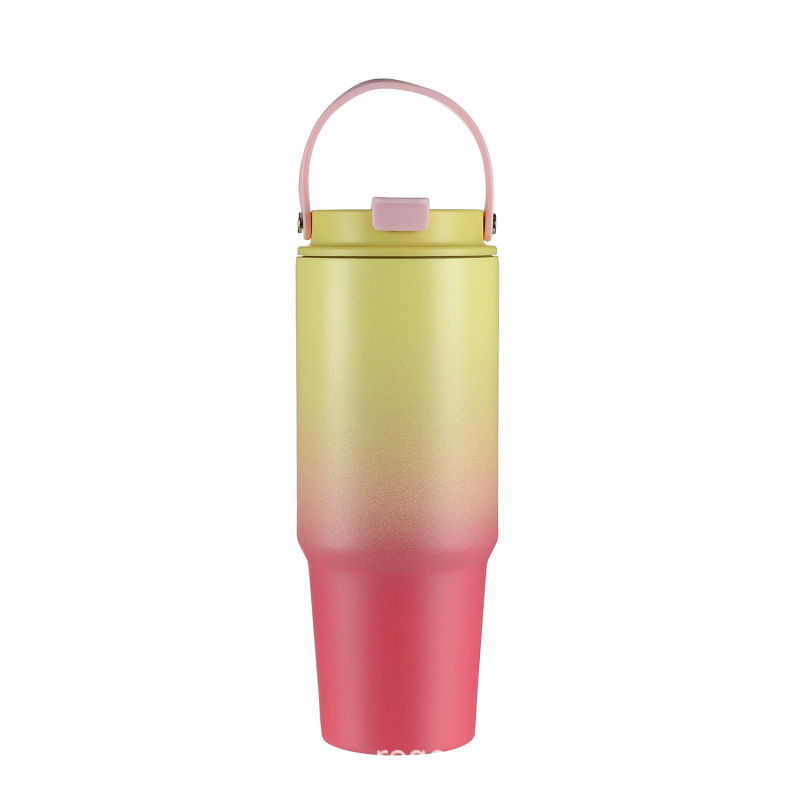 30oz Κούπα με λαβή σε απόχρωση gradient, φορητή θερμομονωμένη ποτήρι αυτοκινήτου, με μεγάλη χωρητικότητα