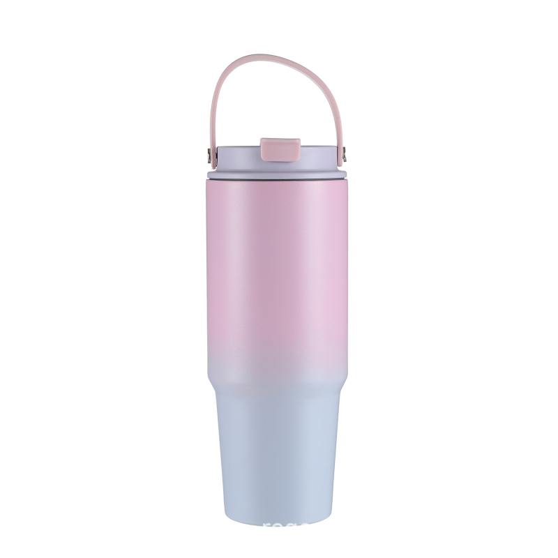 30oz Κούπα με λαβή σε απόχρωση gradient, φορητή θερμομονωμένη ποτήρι αυτοκινήτου, με μεγάλη χωρητικότητα