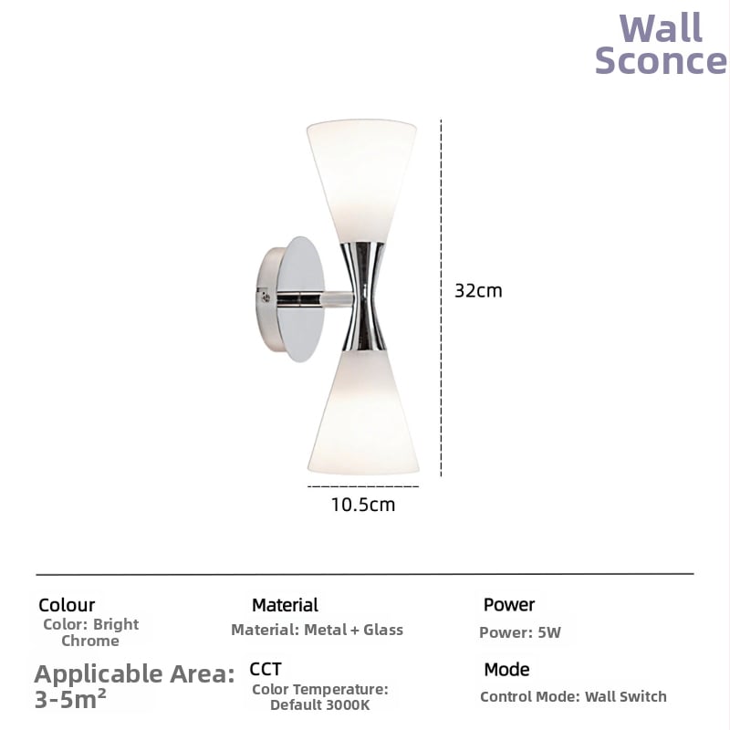 Nástenná lampa Harlekin s minimalistickým seversko-francúzskym dizajnom a presýpacími hodinami do predsiene, obývačky, spálne a k posteli
