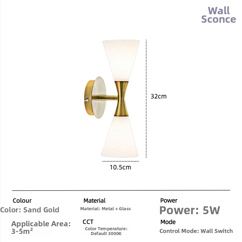 Nástenná lampa Harlekin s minimalistickým seversko-francúzskym dizajnom a presýpacími hodinami do predsiene, obývačky, spálne a k posteli