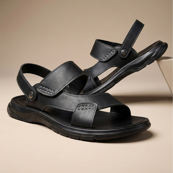 Férfi bőr szandál, velúr felsőrész, lélegző, csúszásmentes puha talp, casual strandcipő
