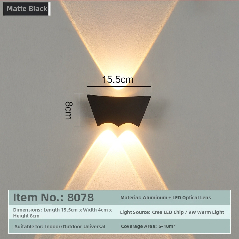 LED διπλής κεφαλής εξωτερικός τοίχος φως IP65 αδιάβροχο, φωτισμός πάνω-κάτω, wall washer για σκάλες και αυλή, μοντέρνο μινιμαλιστικό στυλ