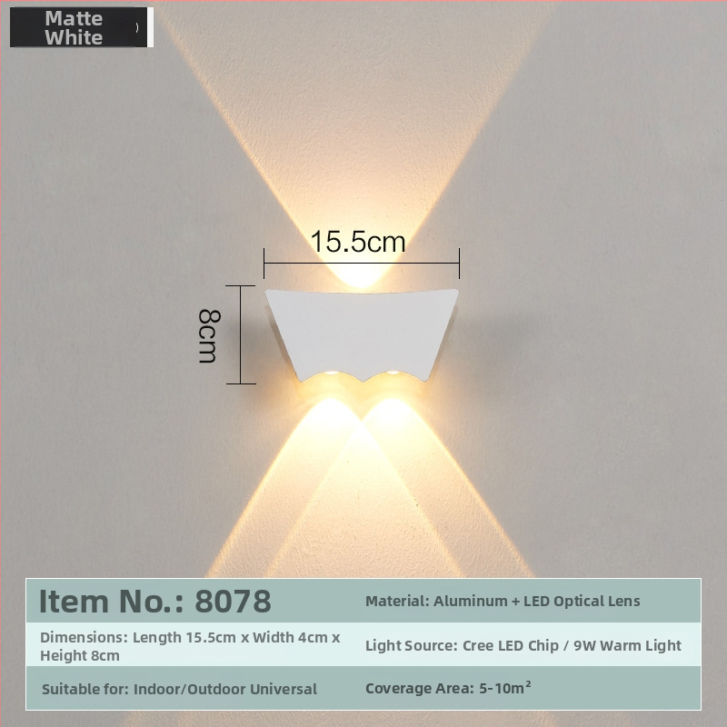 LED διπλής κεφαλής εξωτερικός τοίχος φως IP65 αδιάβροχο, φωτισμός πάνω-κάτω, wall washer για σκάλες και αυλή, μοντέρνο μινιμαλιστικό στυλ