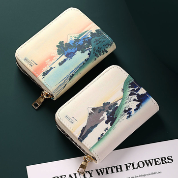 Καρτοθήκη Ukiyo-e Art υψηλής ποιότητας, unisex, με μεγάλο χώρο, πολλαπλές θήκες για κάρτες, θήκη για άδεια οδήγησης και πορτοφόλι νομισμάτων, διάταξη τοπίου