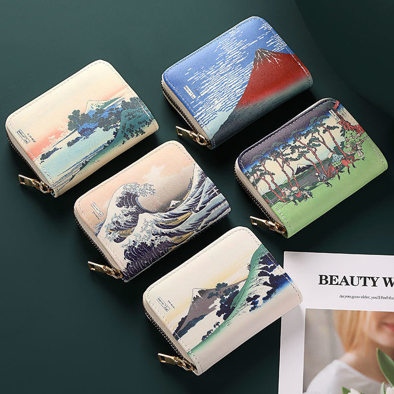 Καρτοθήκη Ukiyo-e Art υψηλής ποιότητας, unisex, με μεγάλο χώρο, πολλαπλές θήκες για κάρτες, θήκη για άδεια οδήγησης και πορτοφόλι νομισμάτων, διάταξη τοπίου