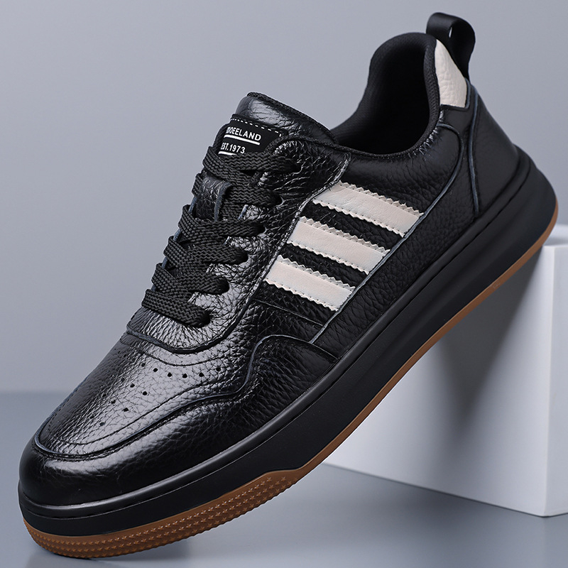 Ανδρικά sneakers από δέρμα πρώτης στρώσης, αναπνεύσιμα λευκά casual παπούτσια για την άνοιξη, με μαλακή σόλα
