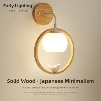Nástenná lampa z masívneho dreva v severskom štýle do spálne a obývačky, prírodné drevo inšpirované Japonskom, vhodná do predsiene a na TV stenu