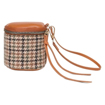 Clutch από μαλακό δέρμα με σχέδιο Houndstooth, μίνι πορτοφόλι με φερμουάρ για νομίσματα, μικρή τσάντα χειρός με σχέδιο bucket-mouth