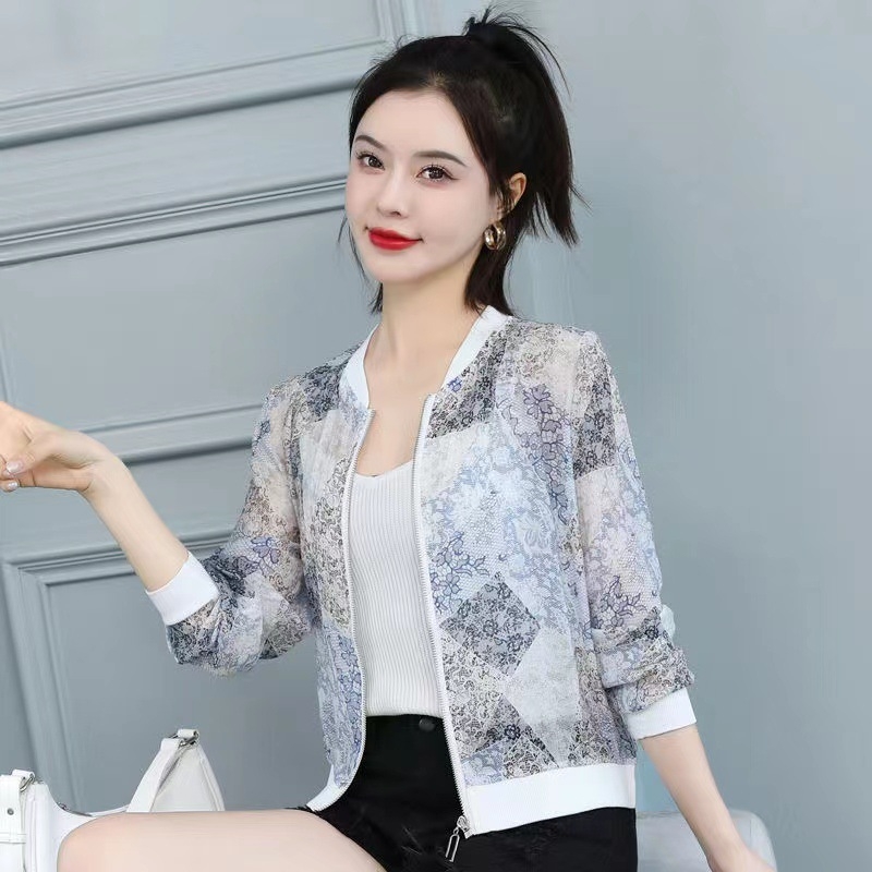 Γυναικείο σακάκι chiffon με UV προστασία, μακριά μανίκια, εθνικό μοτίβο, baseball σακάκι, καλοκαίρι 2026