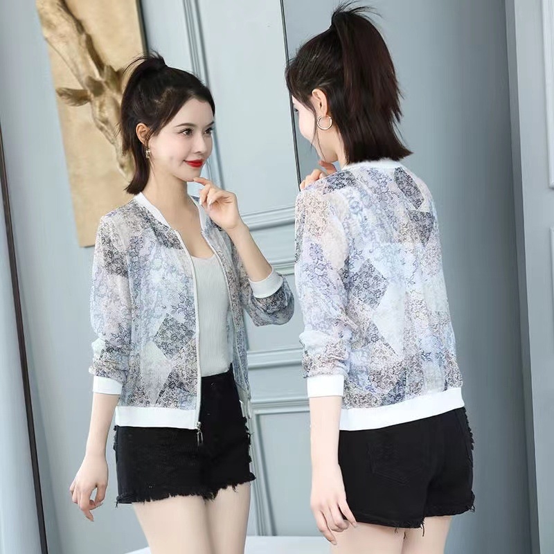 Γυναικείο σακάκι chiffon με UV προστασία, μακριά μανίκια, εθνικό μοτίβο, baseball σακάκι, καλοκαίρι 2026