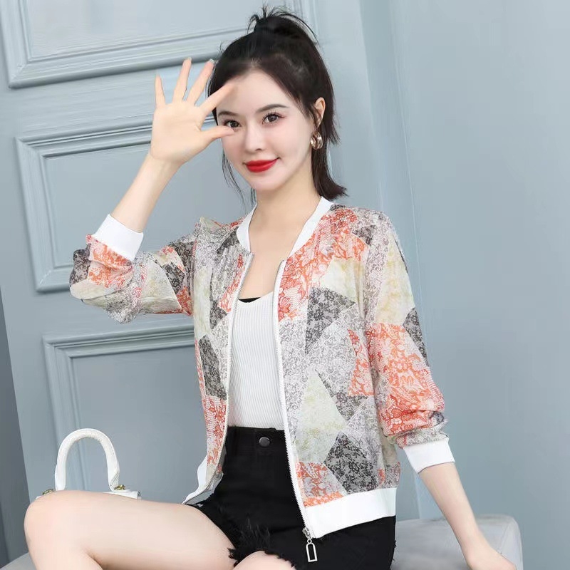Γυναικείο σακάκι chiffon με UV προστασία, μακριά μανίκια, εθνικό μοτίβο, baseball σακάκι, καλοκαίρι 2026