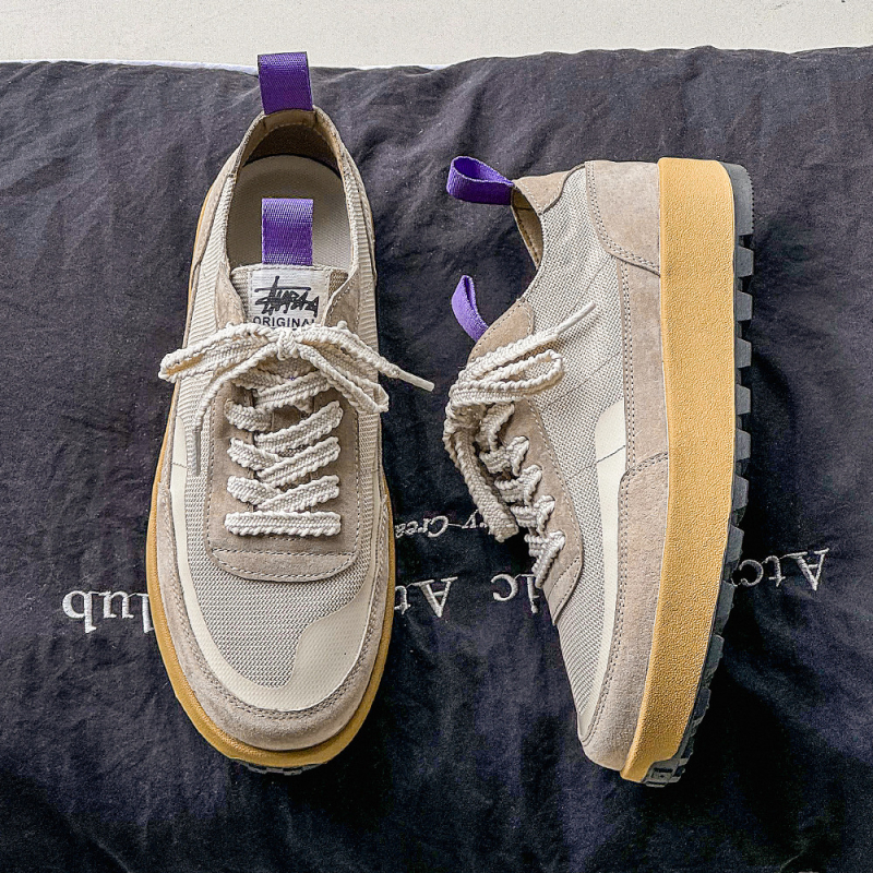 Férfi cipő tavasz-nyárra: vintage alacsony felső részű sneaker, légáteresztő, vastag talppal, mindennapi sportcipő