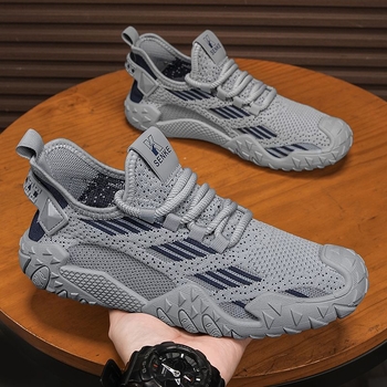 Férfi nyári légáteresztő Fly-Knit hálószövésű sneaker, mindennapi sportcipő, csúszásmentes