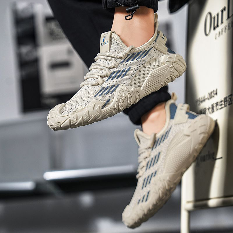 Férfi nyári légáteresztő Fly-Knit hálószövésű sneaker, mindennapi sportcipő, csúszásmentes