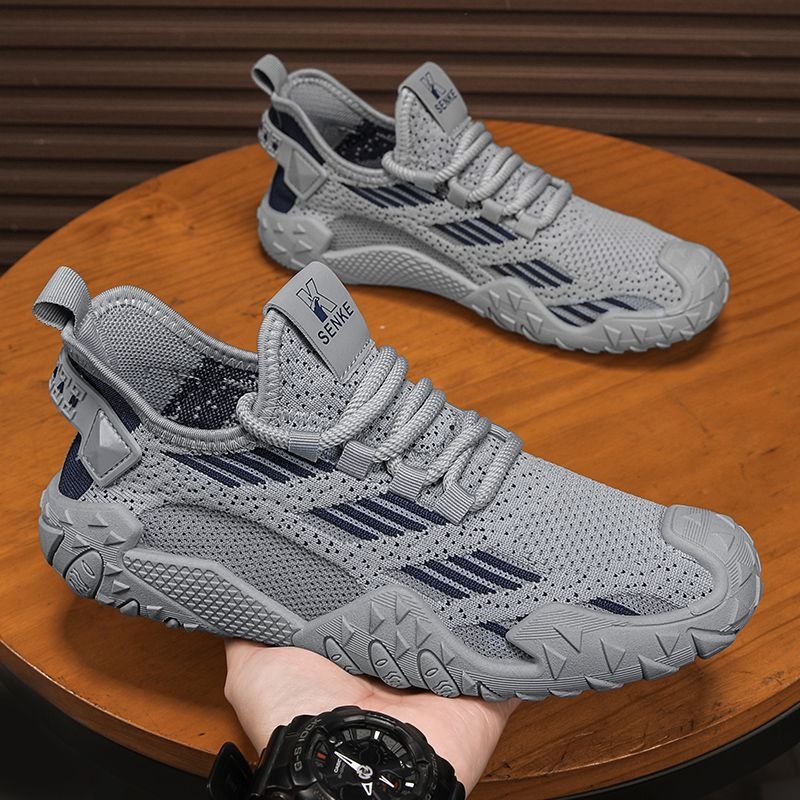 Férfi nyári légáteresztő Fly-Knit hálószövésű sneaker, mindennapi sportcipő, csúszásmentes
