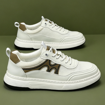 Ανδρικά λευκά sneakers με διχτυωτή επάνω επιφάνεια, αναπνεύσιμα αθλητικά casual, slip-on με φαρδιά σόλα