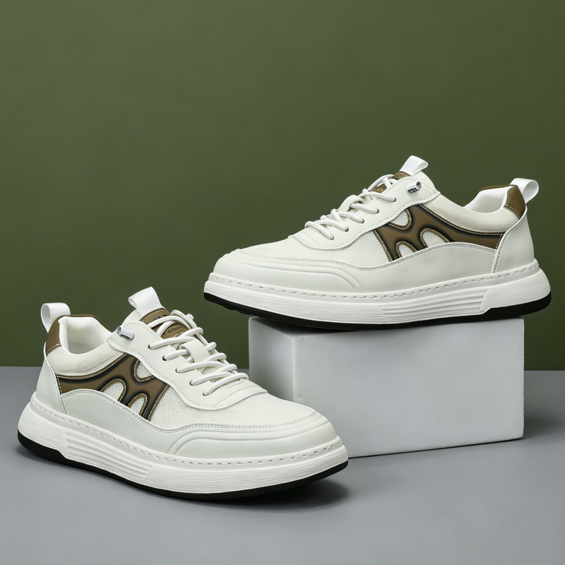 Ανδρικά λευκά sneakers με διχτυωτή επάνω επιφάνεια, αναπνεύσιμα αθλητικά casual, slip-on με φαρδιά σόλα