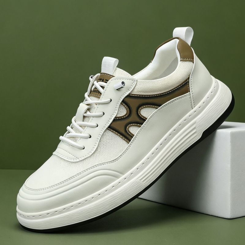 Ανδρικά λευκά sneakers με διχτυωτή επάνω επιφάνεια, αναπνεύσιμα αθλητικά casual, slip-on με φαρδιά σόλα