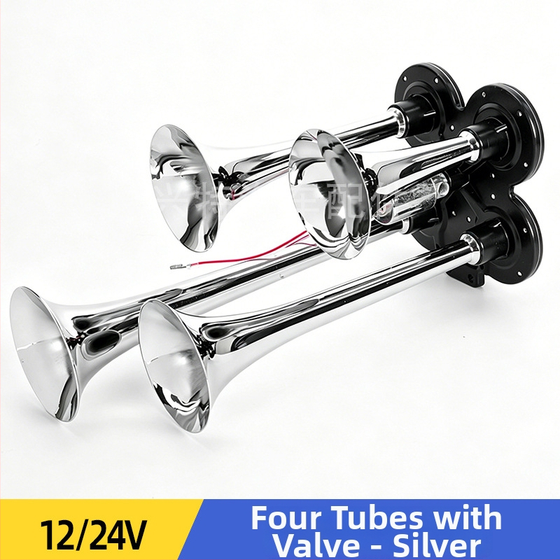 Štvortrubkový 12/24V pneumatický klaksón, 150 dB, elektrické ovládanie pre nákladné vozidlá
