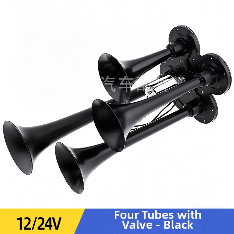 Štvortrubkový 12/24V pneumatický klaksón, 150 dB, elektrické ovládanie pre nákladné vozidlá