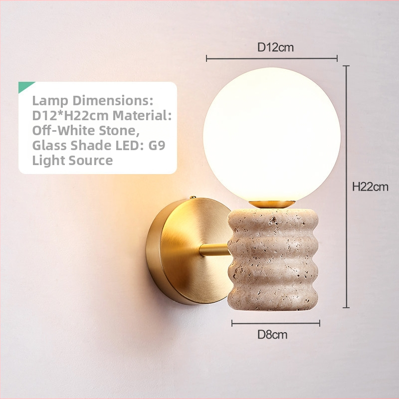 Nástenná lampa v štýle severskej jemnej luxusnej lampy so žltým tienidlom z jaskynného kameňa - LED, nástenné svietidlo do obývačky, chodby a spálne