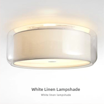Okrúhle stropné svietidlo s látkovým tienidlom a sklenenými akcentmi, moderné minimalistické LED svietidlo do obývačky, spálne a detskej izby
