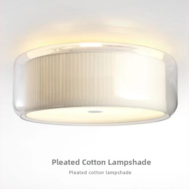 Okrúhle stropné svietidlo s látkovým tienidlom a sklenenými akcentmi, moderné minimalistické LED svietidlo do obývačky, spálne a detskej izby