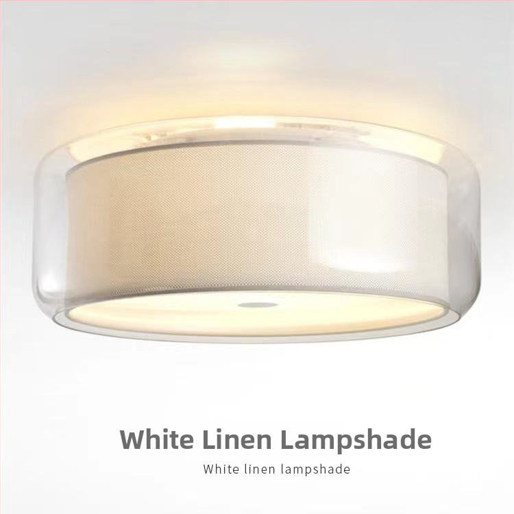 Okrúhle stropné svietidlo s látkovým tienidlom a sklenenými akcentmi, moderné minimalistické LED svietidlo do obývačky, spálne a detskej izby