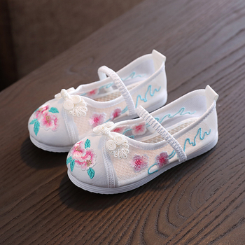 Pantofi de copii din plasă, cu broderie florală, în stil chinezesc, încălțăminte de vară ușoară pentru fete