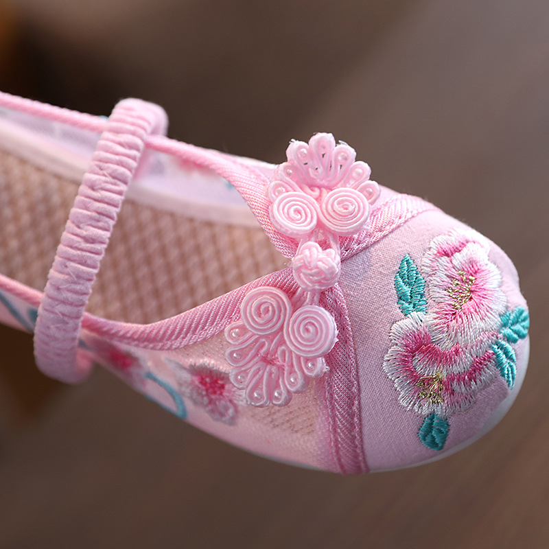 Pantofi de copii din plasă, cu broderie florală, în stil chinezesc, încălțăminte de vară ușoară pentru fete