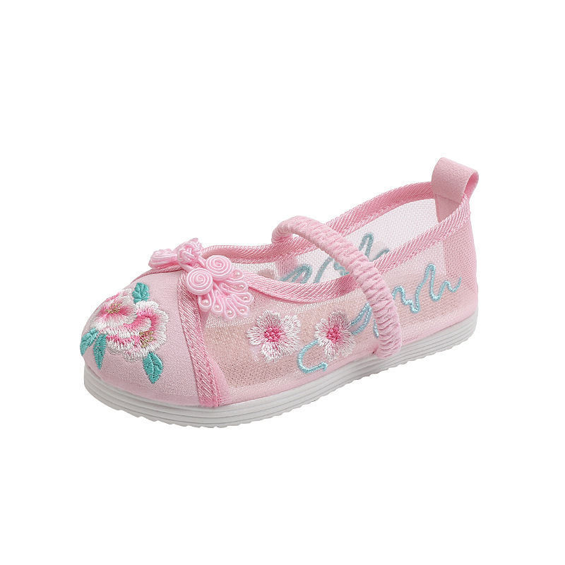 Pantofi de copii din plasă, cu broderie florală, în stil chinezesc, încălțăminte de vară ușoară pentru fete