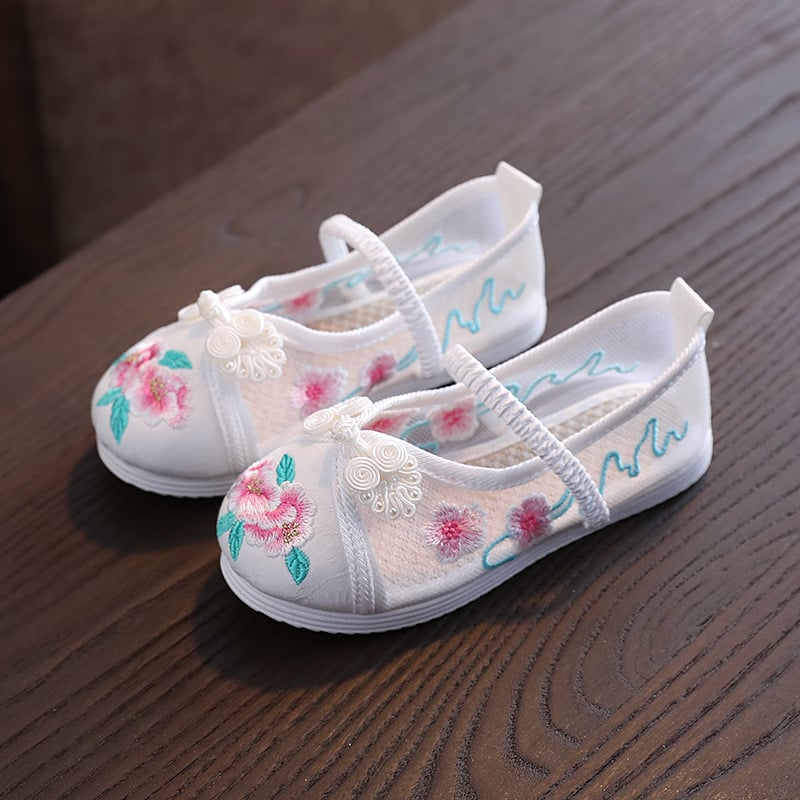Pantofi de copii din plasă, cu broderie florală, în stil chinezesc, încălțăminte de vară ușoară pentru fete